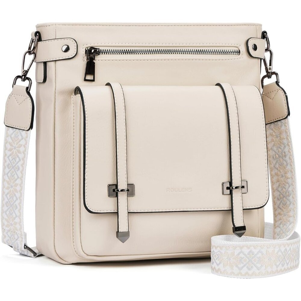 Women’s Apricot Leather Multi-Pocket Travel Purse Crossbody Bag